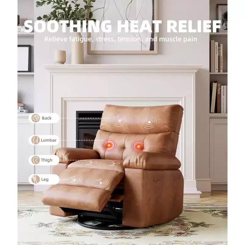 Fauteuil de massage manuel de salon, Fauteuil de massage pivotant à 360 degrés avec télécommande, Fauteuil de loisirs en cuir PU avec poches latérales