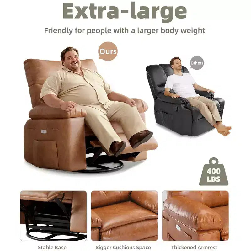 Fauteuil de massage manuel de salon, Fauteuil de massage pivotant à 360 degrés avec télécommande, Fauteuil de loisirs en cuir PU avec poches latérales