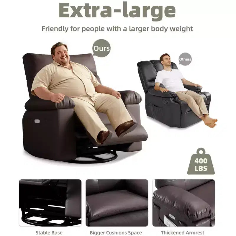 Fauteuil de massage manuel de salon, Fauteuil de massage pivotant à 360 degrés avec télécommande, Fauteuil de loisirs en cuir PU avec poches latérales