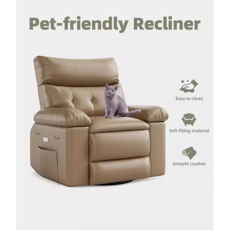 Fauteuil de massage manuel de salon, Fauteuil de massage pivotant à 360 degrés avec télécommande, Fauteuil de loisirs en cuir PU avec poches latérales