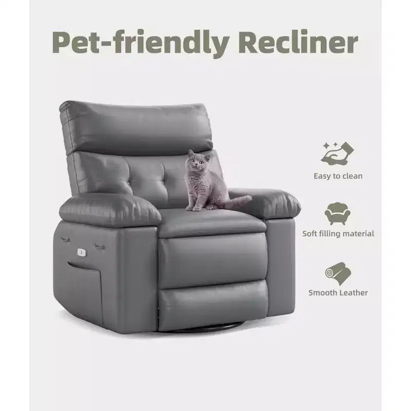 Fauteuil de massage manuel de salon, Fauteuil de massage pivotant à 360 degrés avec télécommande, Fauteuil de loisirs en cuir PU avec poches latérales