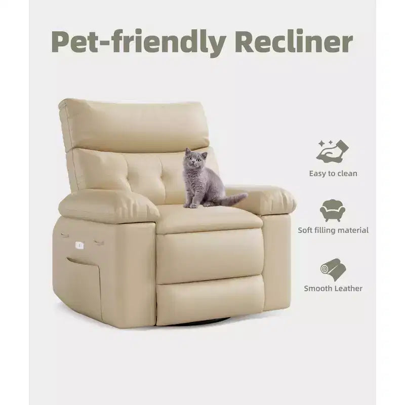 Fauteuil de massage manuel de salon, Fauteuil de massage pivotant à 360 degrés avec télécommande, Fauteuil de loisirs en cuir PU avec poches latérales