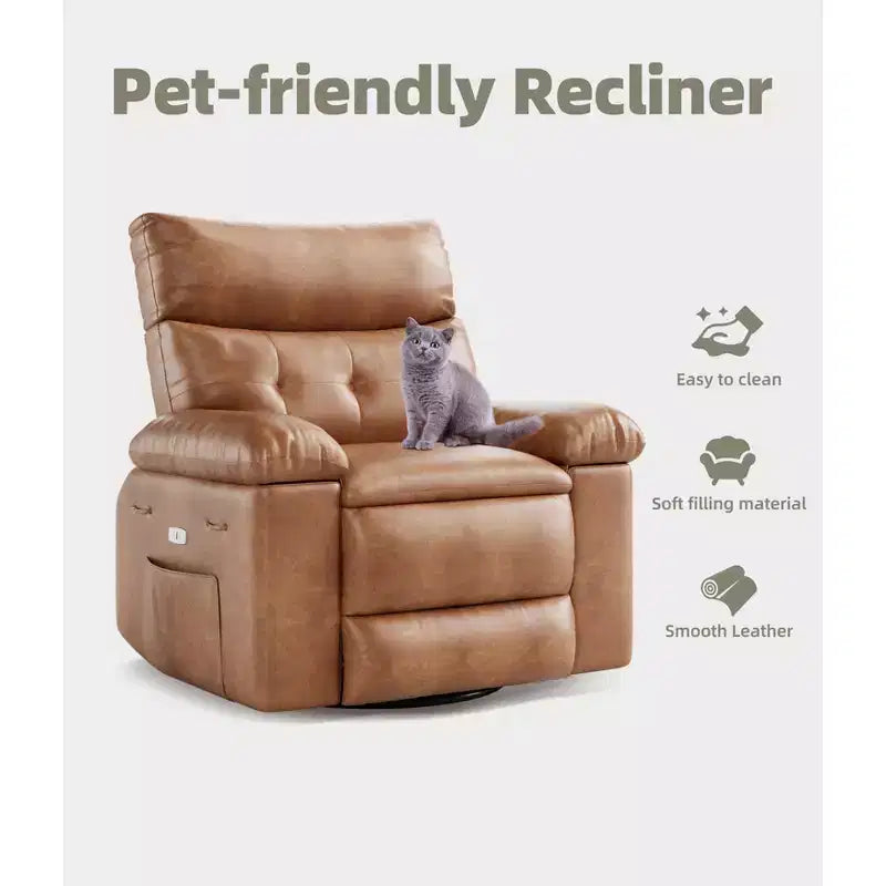 Fauteuil de massage manuel de salon, Fauteuil de massage pivotant à 360 degrés avec télécommande, Fauteuil de loisirs en cuir PU avec poches latérales