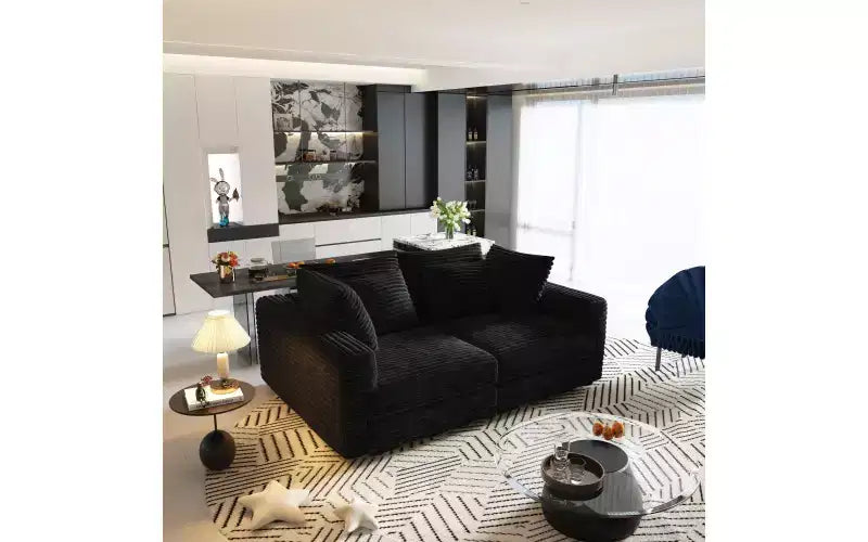 102.4 Canapé 4 places en velours côtelé moelleux, avec oreillers doux, méridienne convertible à assise profonde pour salon, chambre, appartement, bureau