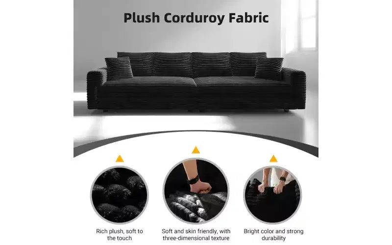 102.4 Canapé 4 places en velours côtelé moelleux, avec oreillers doux, méridienne convertible à assise profonde pour salon, chambre, appartement, bureau