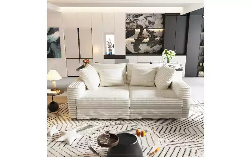 102.4 Canapé 4 places en velours côtelé moelleux, avec oreillers doux, méridienne convertible à assise profonde pour salon, chambre, appartement, bureau
