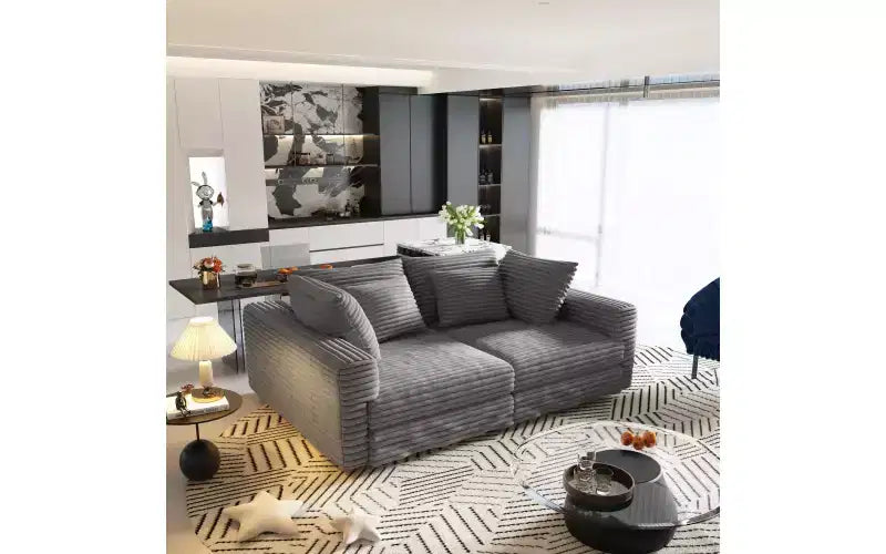 102.4 Canapé 4 places en velours côtelé moelleux, avec oreillers doux, méridienne convertible à assise profonde pour salon, chambre, appartement, bureau