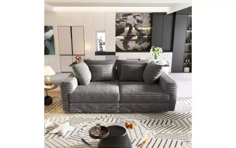 102.4 Canapé 4 places en velours côtelé moelleux, avec oreillers doux, méridienne convertible à assise profonde pour salon, chambre, appartement, bureau