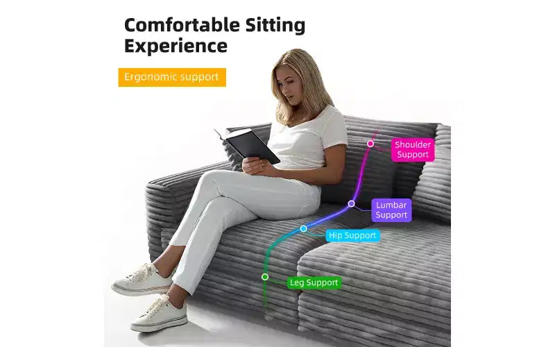 102.4 Canapé 4 places en velours côtelé moelleux, avec oreillers doux, méridienne convertible à assise profonde pour salon, chambre, appartement, bureau