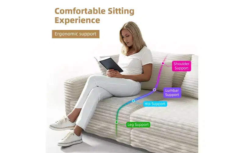 102.4 Canapé 4 places en velours côtelé moelleux, avec oreillers doux, méridienne convertible à assise profonde pour salon, chambre, appartement, bureau