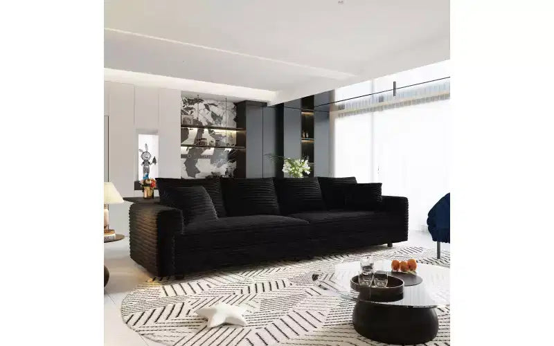 102.4 Canapé 4 places en velours côtelé moelleux, avec oreillers doux, méridienne convertible à assise profonde pour salon, chambre, appartement, bureau