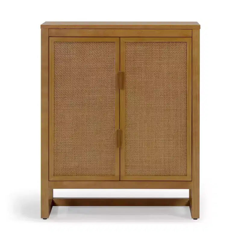 Meuble d'appoint moderne boho Hatteras avec accents en bois massif et rotin naturel - Teamson Home