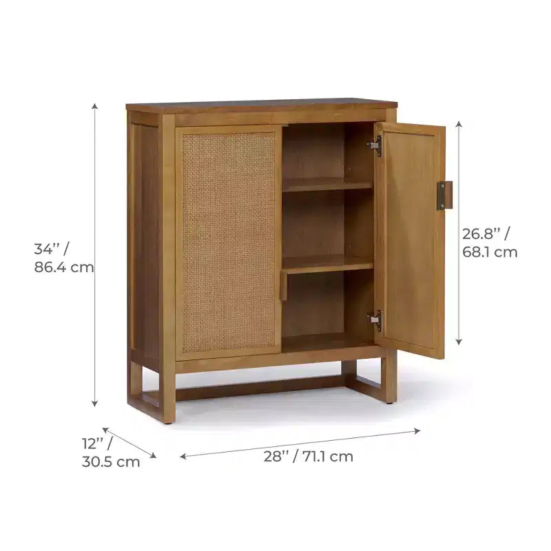 Meuble d'appoint moderne boho Hatteras avec accents en bois massif et rotin naturel - Teamson Home