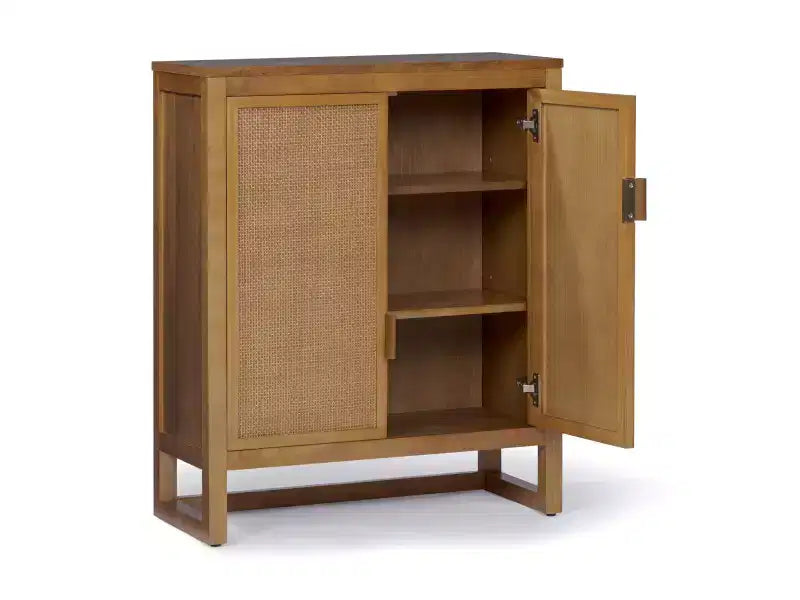 Meuble d'appoint moderne boho Hatteras avec accents en bois massif et rotin naturel - Teamson Home