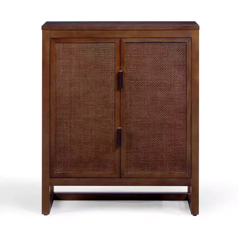 Meuble d'appoint moderne boho Hatteras avec accents en bois massif et rotin naturel - Teamson Home