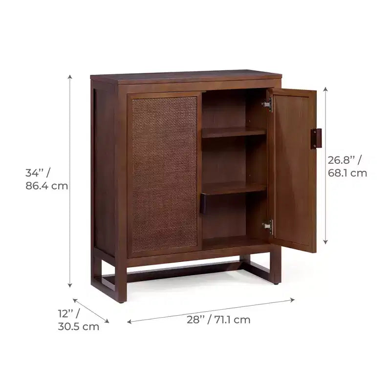 Meuble d'appoint moderne boho Hatteras avec accents en bois massif et rotin naturel - Teamson Home