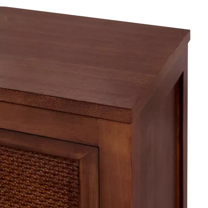 Meuble d'appoint moderne boho Hatteras avec accents en bois massif et rotin naturel - Teamson Home