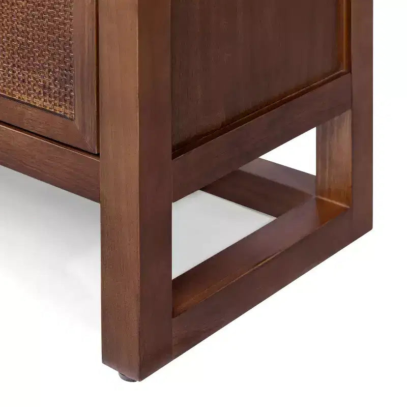Meuble d'appoint moderne boho Hatteras avec accents en bois massif et rotin naturel - Teamson Home
