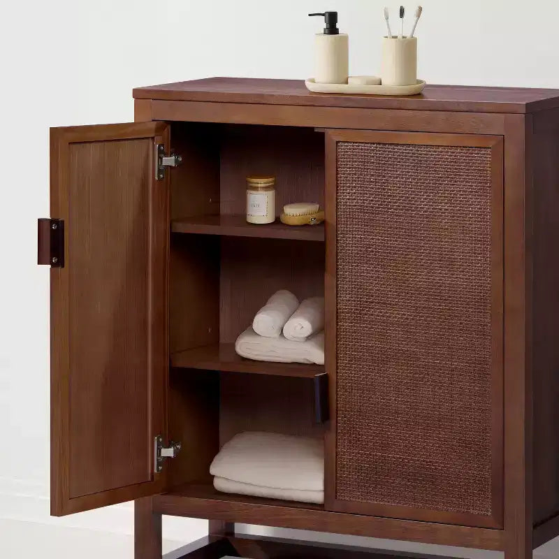 Meuble d'appoint moderne boho Hatteras avec accents en bois massif et rotin naturel - Teamson Home