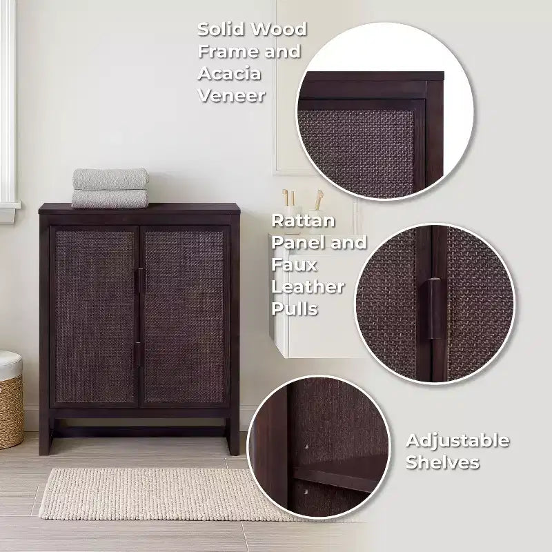 Meuble d'appoint moderne boho Hatteras avec accents en bois massif et rotin naturel - Teamson Home
