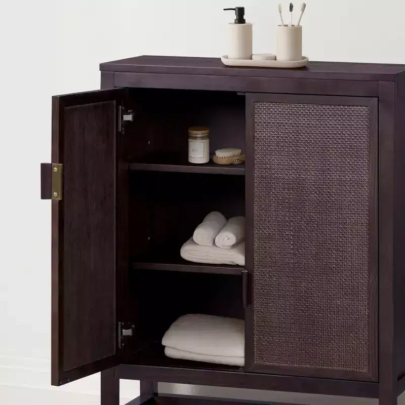 Meuble d'appoint moderne boho Hatteras avec accents en bois massif et rotin naturel - Teamson Home