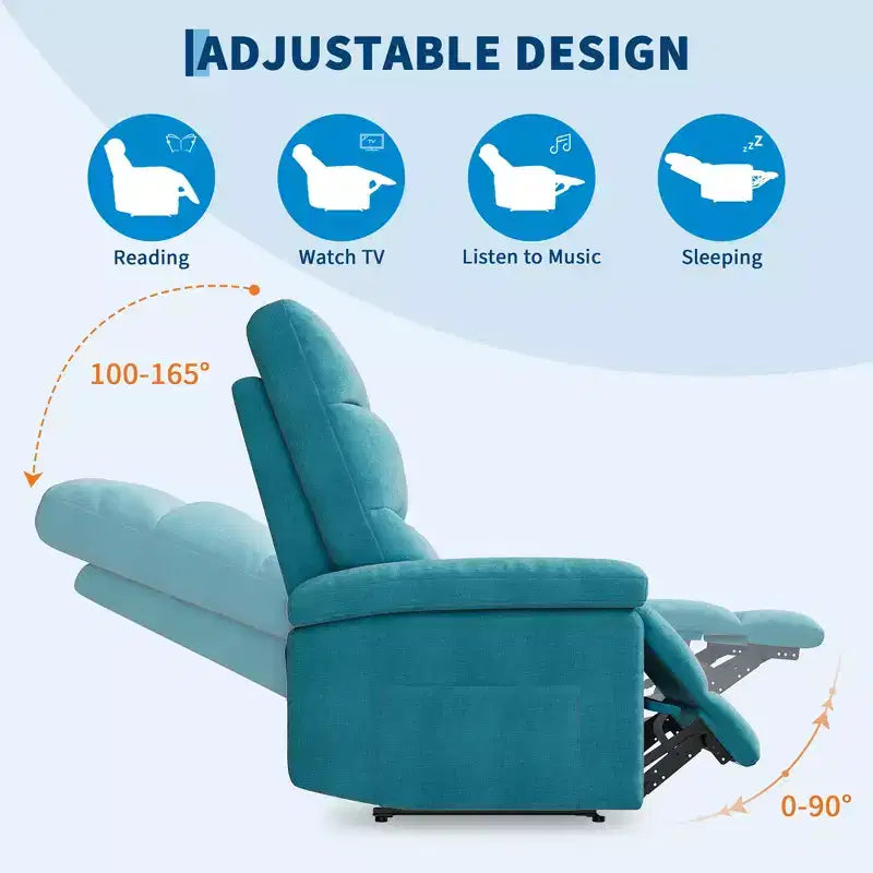Fauteuil inclinable pour adultes, manuel, en tissu, avec poche latérale, canapé individuel ergonomique réglable pour petit salon, chambre d'enfant, chambre à coucher