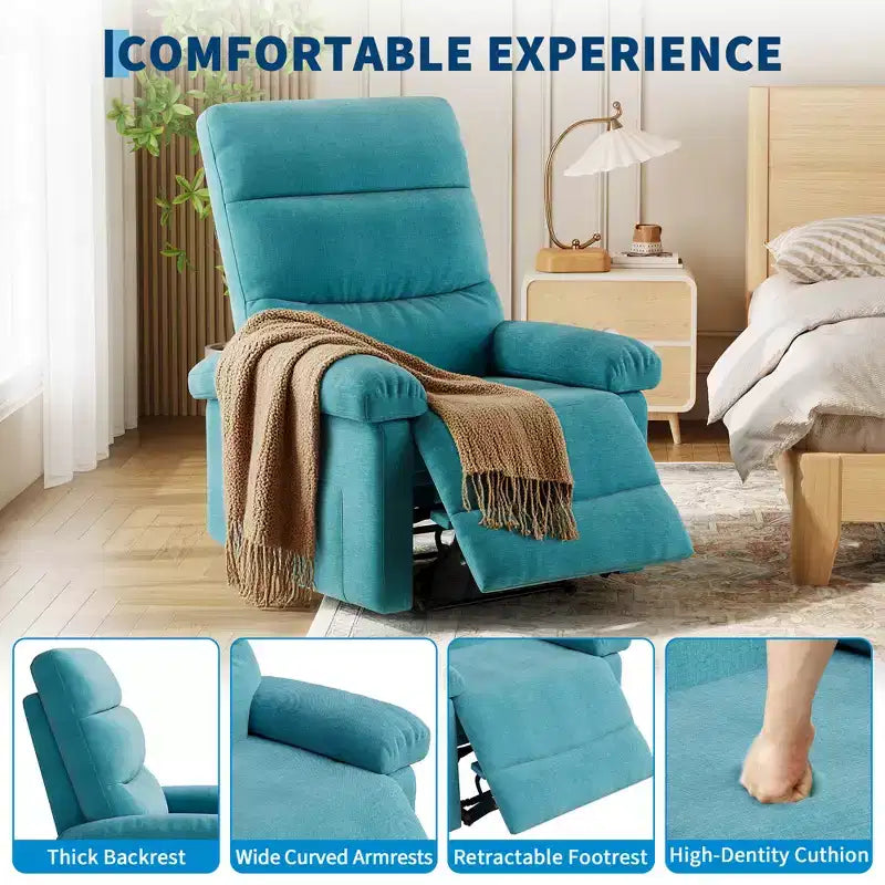 Fauteuil inclinable pour adultes, manuel, en tissu, avec poche latérale, canapé individuel ergonomique réglable pour petit salon, chambre d'enfant, chambre à coucher