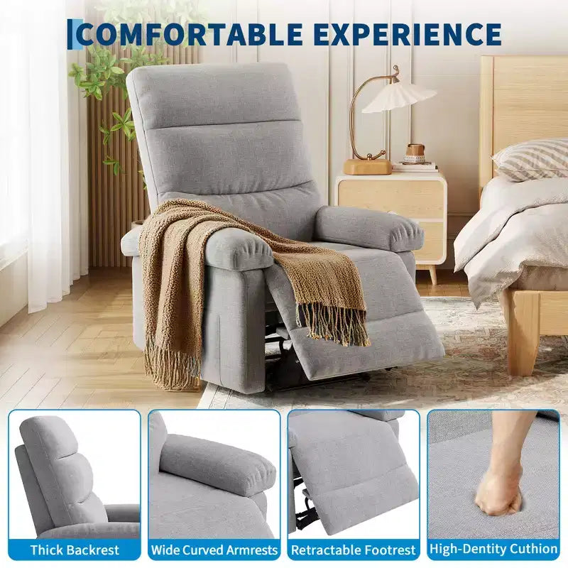 Fauteuil inclinable pour adultes, manuel, en tissu, avec poche latérale, canapé individuel ergonomique réglable pour petit salon, chambre d'enfant, chambre à coucher
