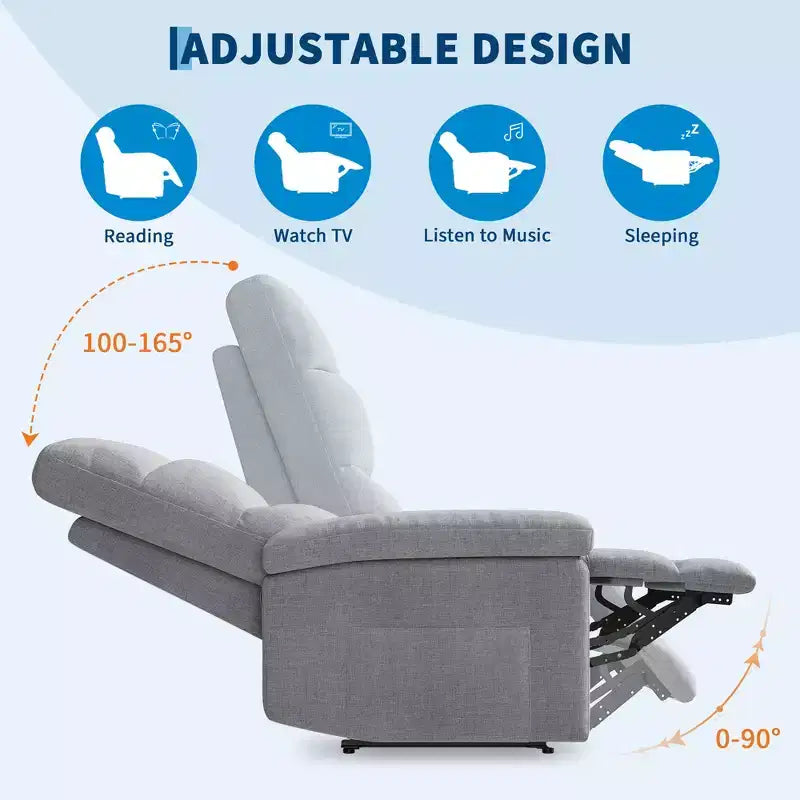 Fauteuil inclinable pour adultes, manuel, en tissu, avec poche latérale, canapé individuel ergonomique réglable pour petit salon, chambre d'enfant, chambre à coucher
