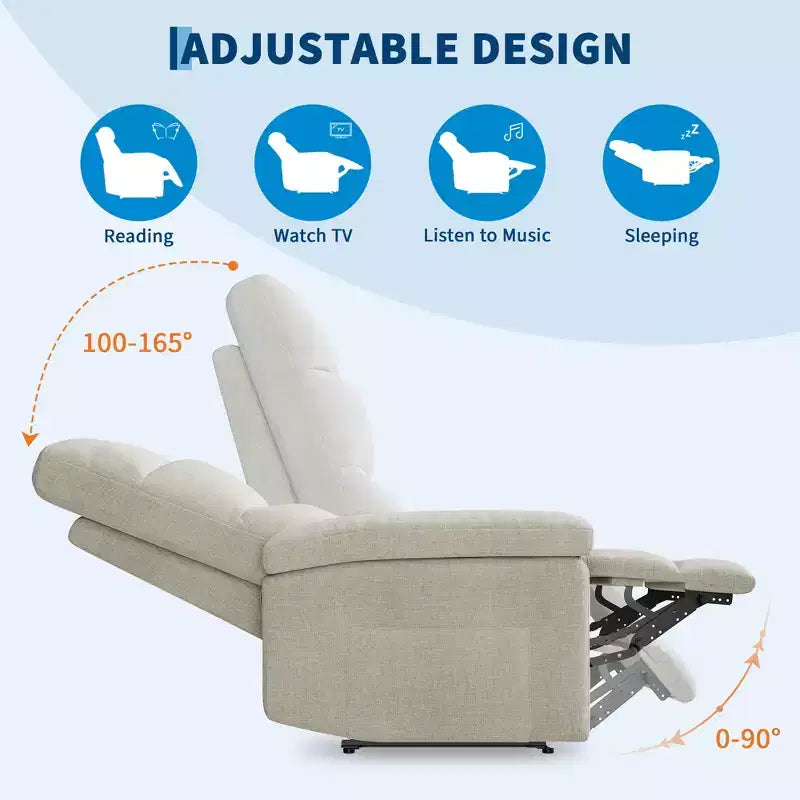 Fauteuil inclinable pour adultes, manuel, en tissu, avec poche latérale, canapé individuel ergonomique réglable pour petit salon, chambre d'enfant, chambre à coucher