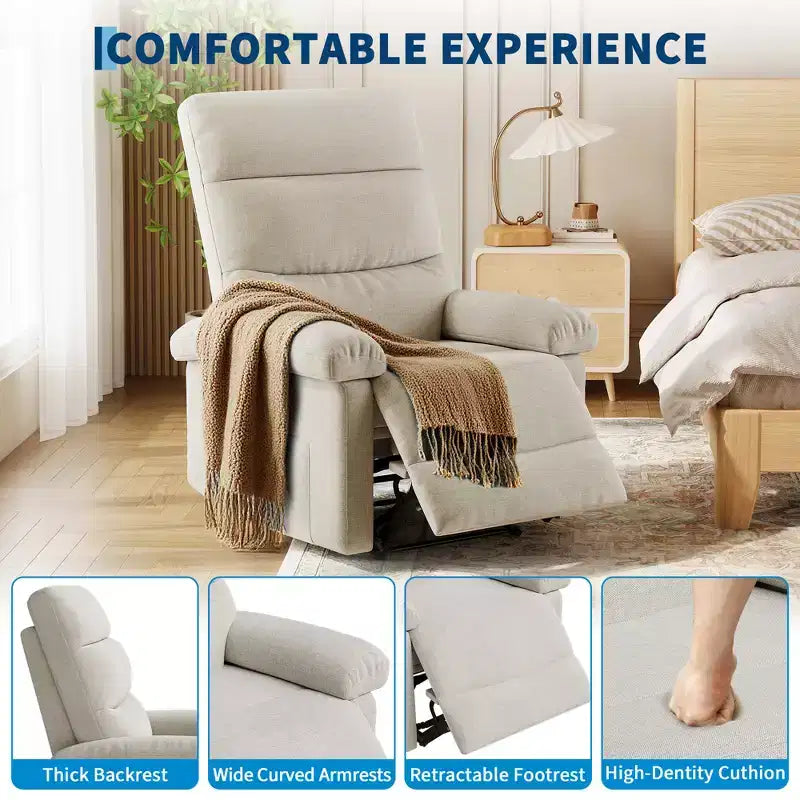 Fauteuil inclinable pour adultes, manuel, en tissu, avec poche latérale, canapé individuel ergonomique réglable pour petit salon, chambre d'enfant, chambre à coucher