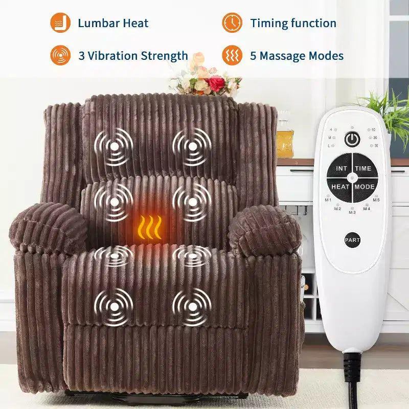 Fauteuil inclinable releveur électrique avec chaleur et massage, fauteuil releveur électrique avec siège rembourré et 2 poches latérales, canapé-fauteuil simple pour salon