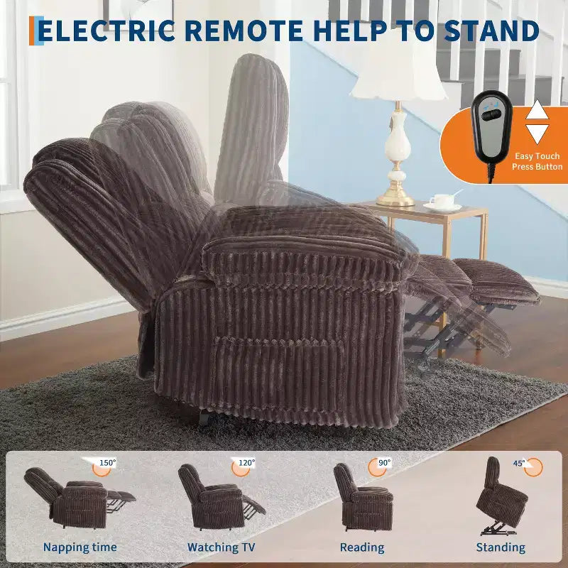 Fauteuil inclinable releveur électrique avec chaleur et massage, fauteuil releveur électrique avec siège rembourré et 2 poches latérales, canapé-fauteuil simple pour salon