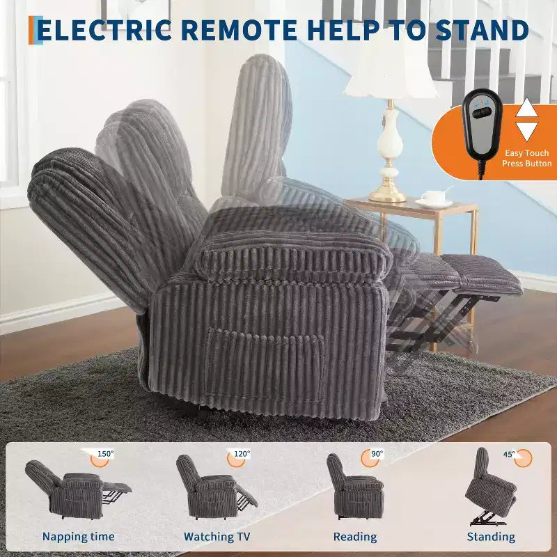 Fauteuil inclinable releveur électrique avec chaleur et massage, fauteuil releveur électrique avec siège rembourré et 2 poches latérales, canapé-fauteuil simple pour salon