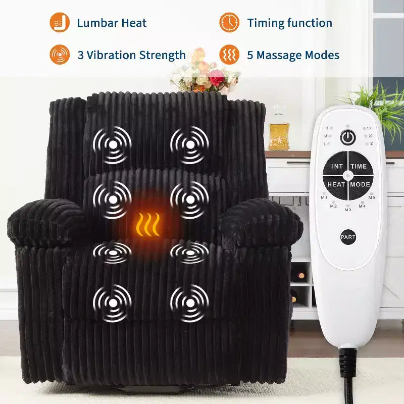 Fauteuil inclinable releveur électrique avec chaleur et massage, fauteuil releveur électrique avec siège rembourré et 2 poches latérales, canapé-fauteuil simple pour salon