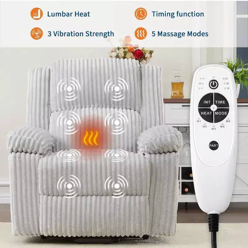 Fauteuil inclinable releveur électrique avec chaleur et massage, fauteuil releveur électrique avec siège rembourré et 2 poches latérales, canapé-fauteuil simple pour salon