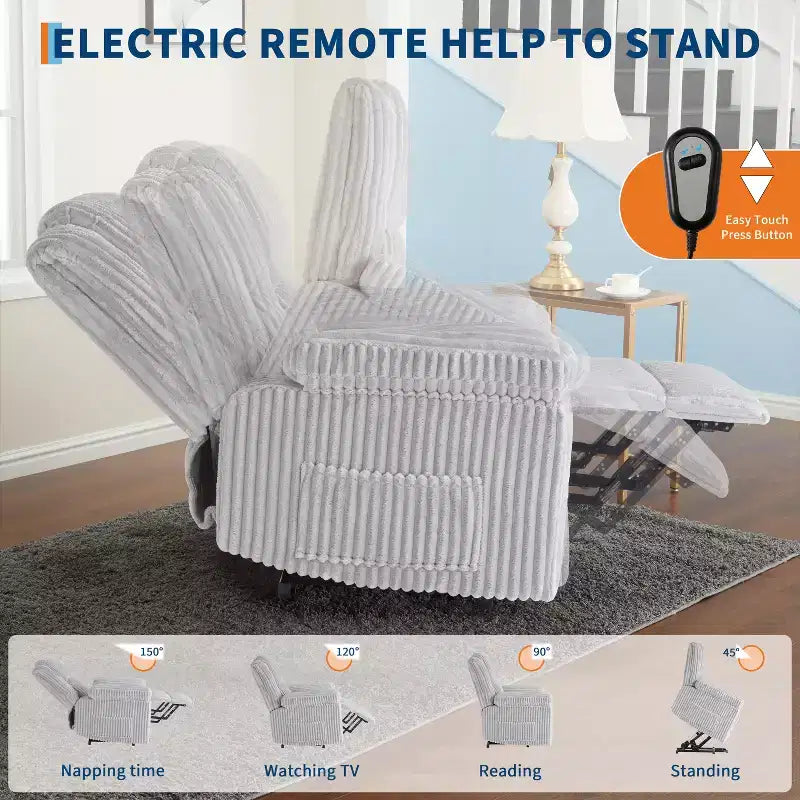 Fauteuil inclinable releveur électrique avec chaleur et massage, fauteuil releveur électrique avec siège rembourré et 2 poches latérales, canapé-fauteuil simple pour salon