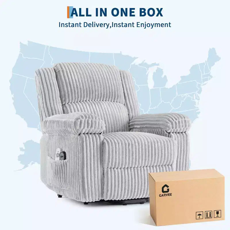 Fauteuil inclinable releveur électrique avec chaleur et massage, fauteuil releveur électrique avec siège rembourré et 2 poches latérales, canapé-fauteuil simple pour salon