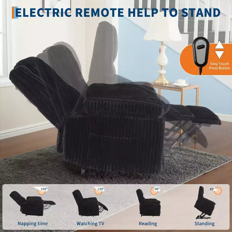 Fauteuil inclinable releveur électrique avec chaleur et massage, fauteuil releveur électrique avec siège rembourré et 2 poches latérales, canapé-fauteuil simple pour salon