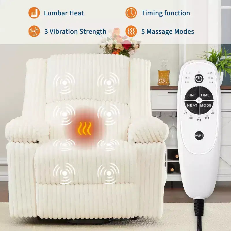 Fauteuil inclinable releveur électrique avec chaleur et massage, fauteuil releveur électrique avec siège rembourré et 2 poches latérales, canapé-fauteuil simple pour salon