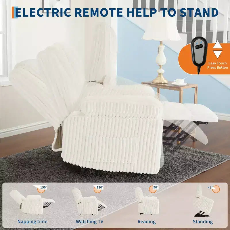 Fauteuil inclinable releveur électrique avec chaleur et massage, fauteuil releveur électrique avec siège rembourré et 2 poches latérales, canapé-fauteuil simple pour salon