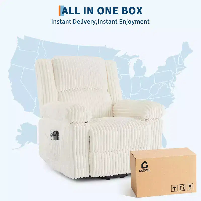Fauteuil inclinable releveur électrique avec chaleur et massage, fauteuil releveur électrique avec siège rembourré et 2 poches latérales, canapé-fauteuil simple pour salon