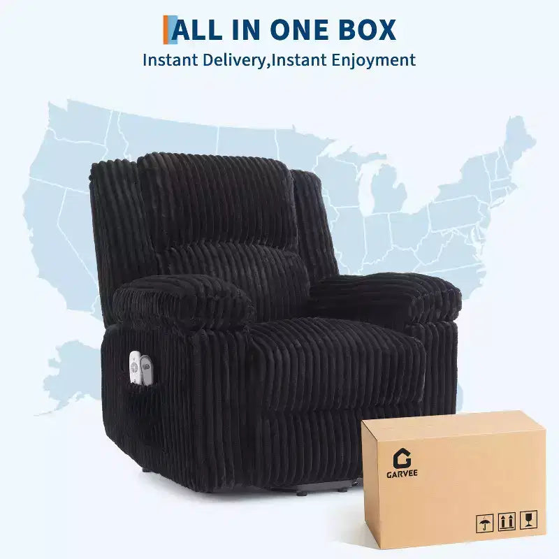 Fauteuil inclinable releveur électrique avec chaleur et massage, fauteuil releveur électrique avec siège rembourré et 2 poches latérales, canapé-fauteuil simple pour salon