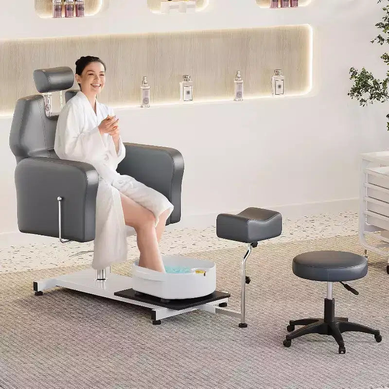 Fauteuil de pédicure inclinable avec tabouret, repose-pieds et bassin de massage des pieds, pour fauteuils de pédicure, salon de beauté et spa