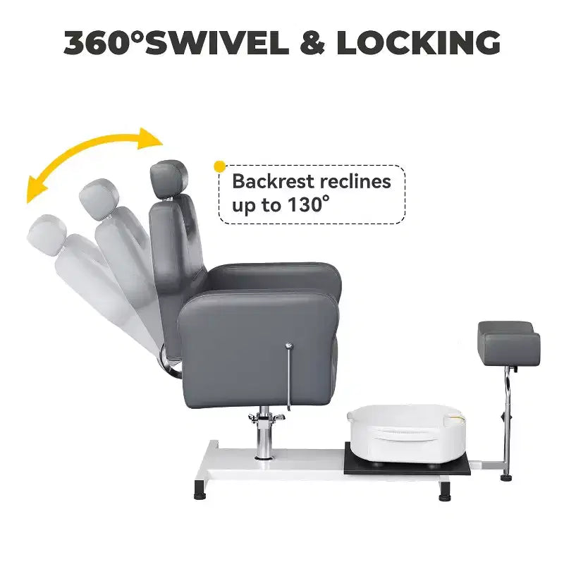 Fauteuil de pédicure inclinable avec tabouret, repose-pieds et bassin de massage des pieds, pour fauteuils de pédicure, salon de beauté et spa