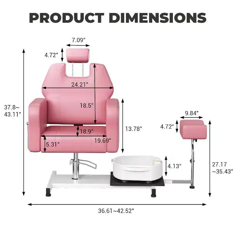 Fauteuil de pédicure inclinable avec tabouret, repose-pieds et bassin de massage des pieds, pour fauteuils de pédicure, salon de beauté et spa
