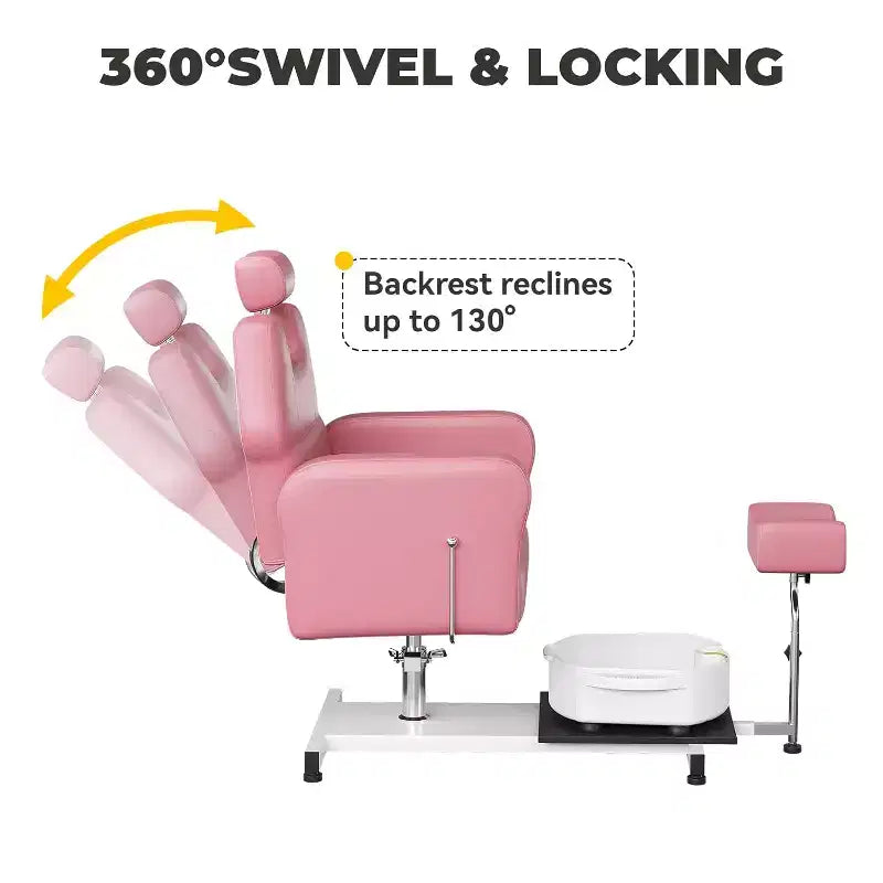 Fauteuil de pédicure inclinable avec tabouret, repose-pieds et bassin de massage des pieds, pour fauteuils de pédicure, salon de beauté et spa