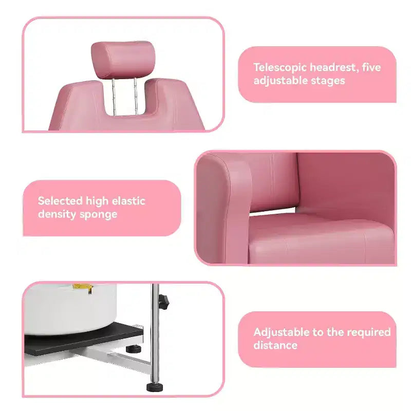Fauteuil de pédicure inclinable avec tabouret, repose-pieds et bassin de massage des pieds, pour fauteuils de pédicure, salon de beauté et spa