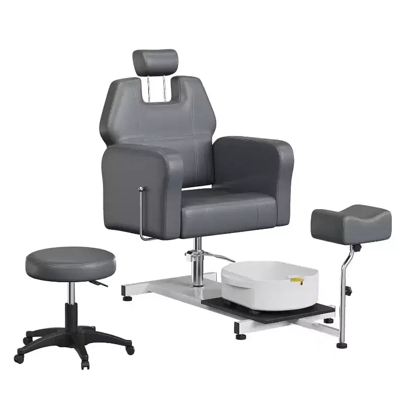 Fauteuil de pédicure inclinable avec tabouret, repose-pieds et bassin de massage des pieds, pour fauteuils de pédicure, salon de beauté et spa