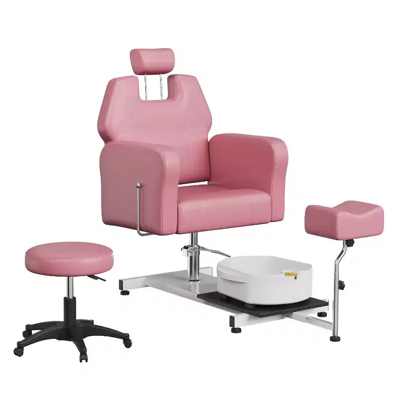 Fauteuil de pédicure inclinable avec tabouret, repose-pieds et bassin de massage des pieds, pour fauteuils de pédicure, salon de beauté et spa